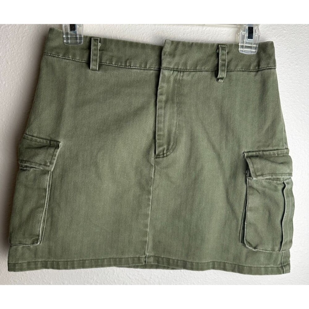 Forever 21 Olive Green Cargo Mini Skirt Women's Small Herringbone Utility Y2K